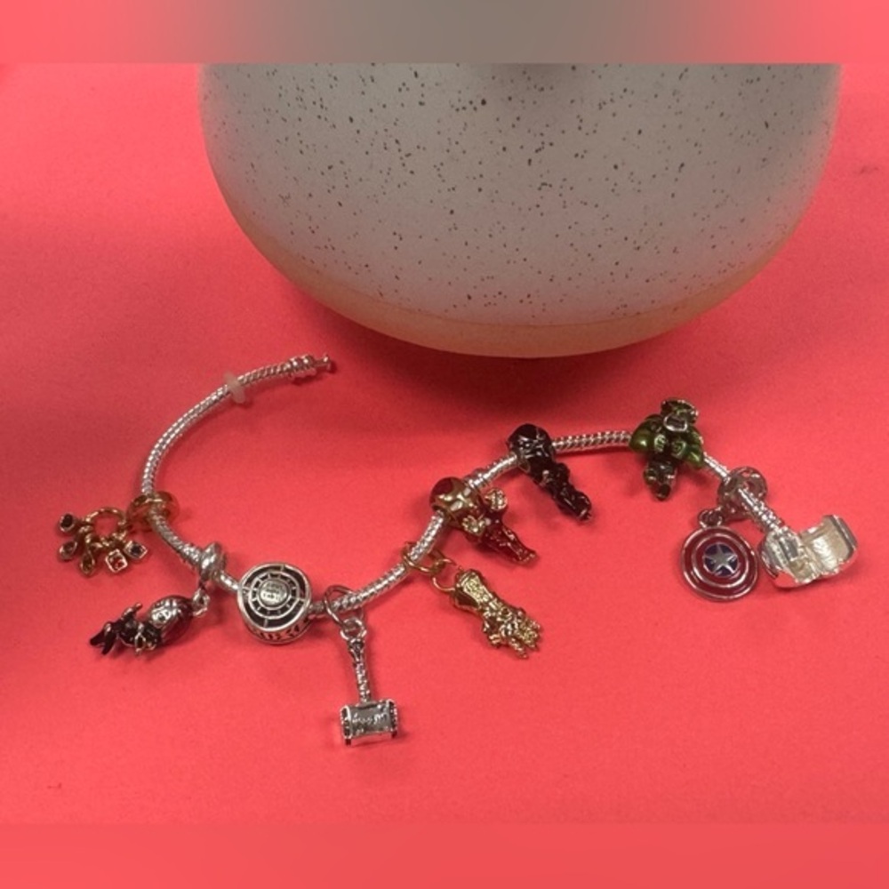 Silver Charm Bracelet with Multicolor Superhero Charms